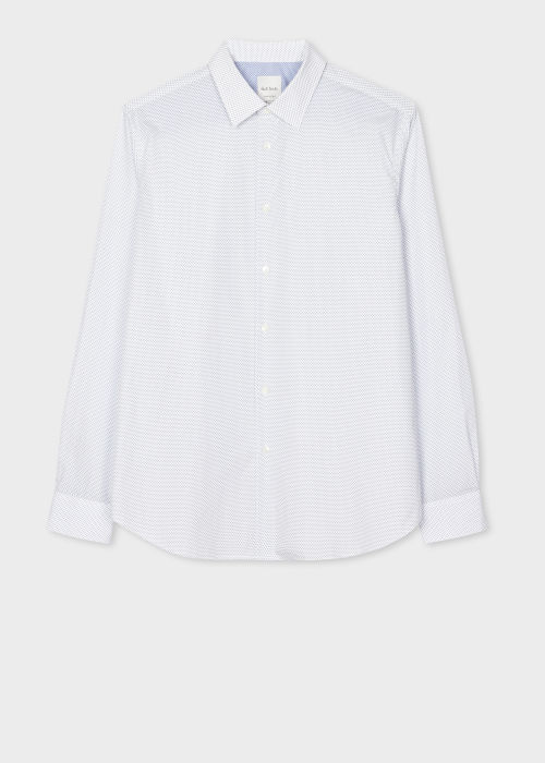 Product View - Men's Tailored-Fit White Cotton 'Micro Dot' Shirt Paul Smith