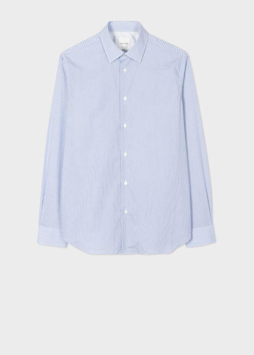 Product view - Men's Tailored-Fit Blue 'Micro Dot' Print Cotton Shirt Paul Smith