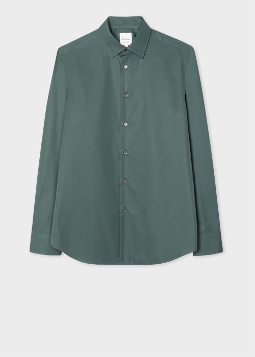 Product View - Men's Tailored-Fit Dark Green Cotton Poplin Shirt Paul Smith
