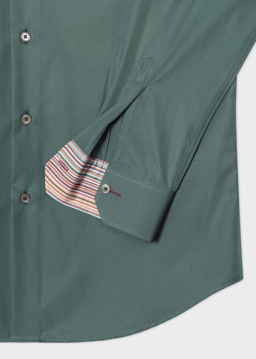 Product View - Men's Tailored-Fit Dark Green Cotton Poplin Shirt Paul Smith