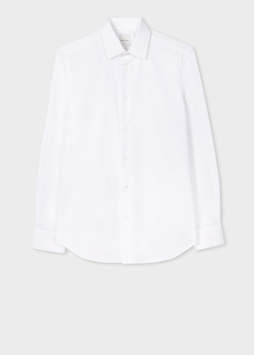 Men's Slim-Fit White Poplin Cotton Shirt With 'Artist Stripe' Cuff Lining