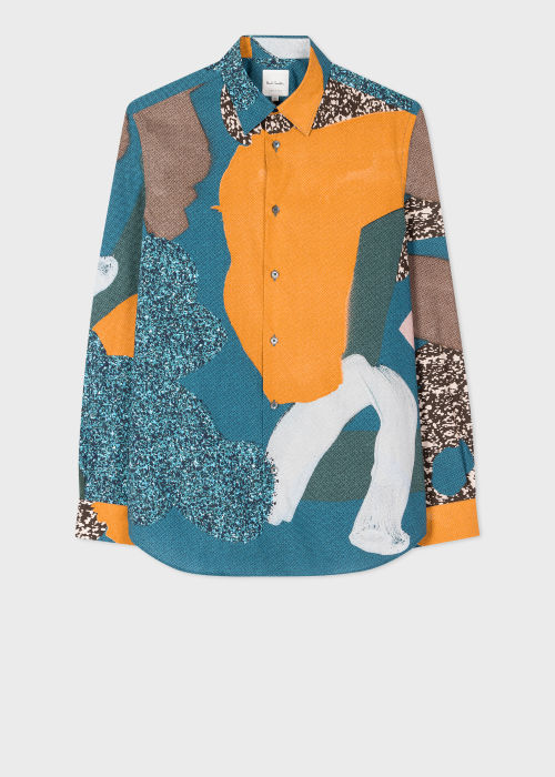 Product view - Men's Teal 'Rug' Print Cotton Shirt Paul Smith