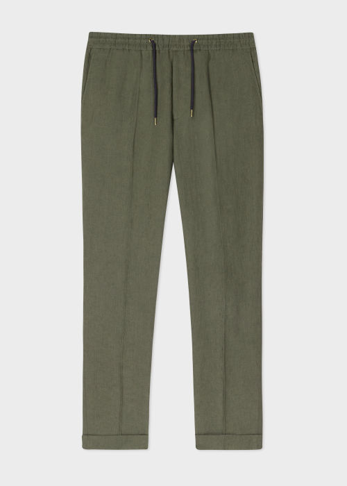 Product View - Men's Olive Green Linen Drawstring Trousers Paul Smith