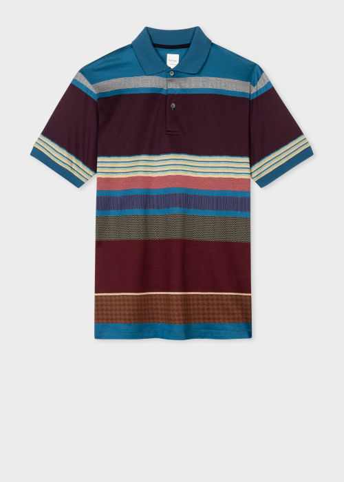 Front View - Colour Block 'Assembled Stripe' Cotton Polo Shirt Paul Smith