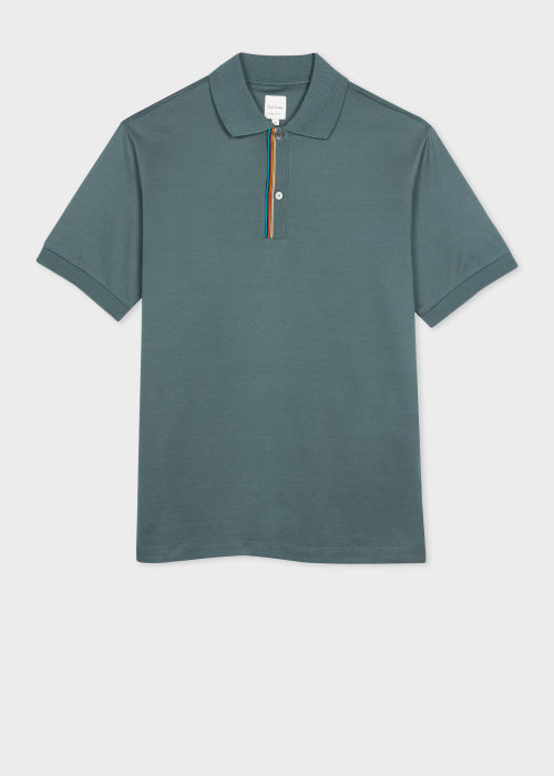 Product View - Teal Cotton 'Signature Stripe' Trim Polo Shirt Paul Smith