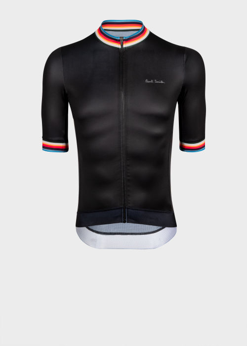 Front view - Black Cycling Jersey With 'Artist Stripe' Trims Paul Smith