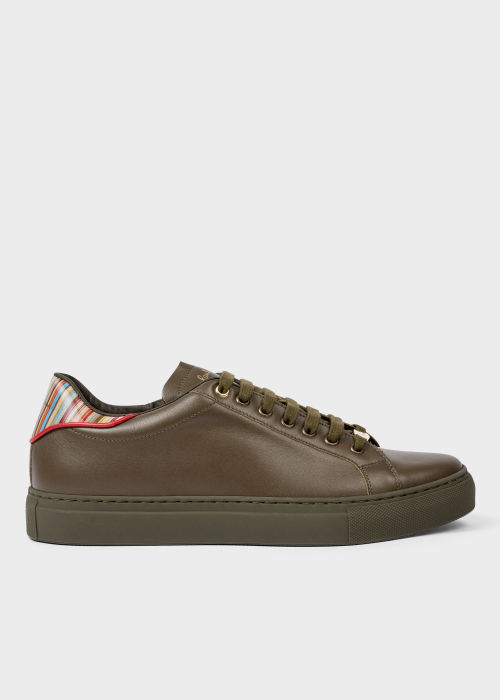 Product View - Khaki Leather 'Beck' 'Signature Stripe' Sneakers Paul Smith