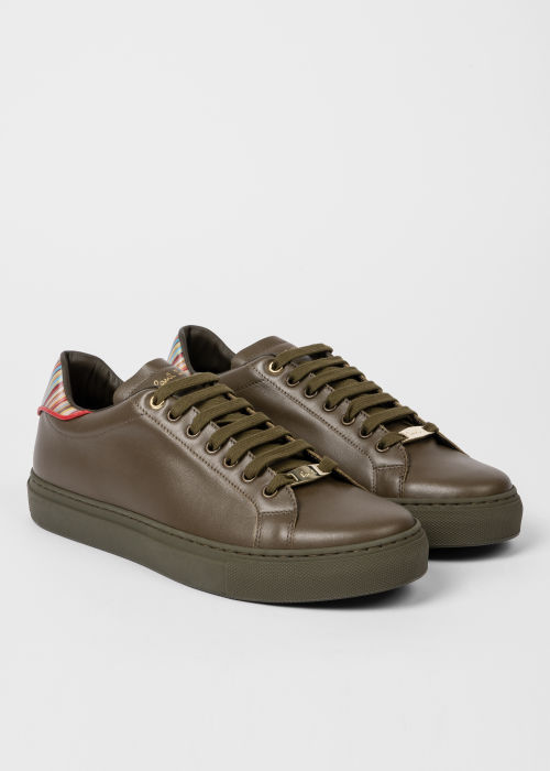 Product View - Khaki Leather 'Beck' 'Signature Stripe' Sneakers Paul Smith