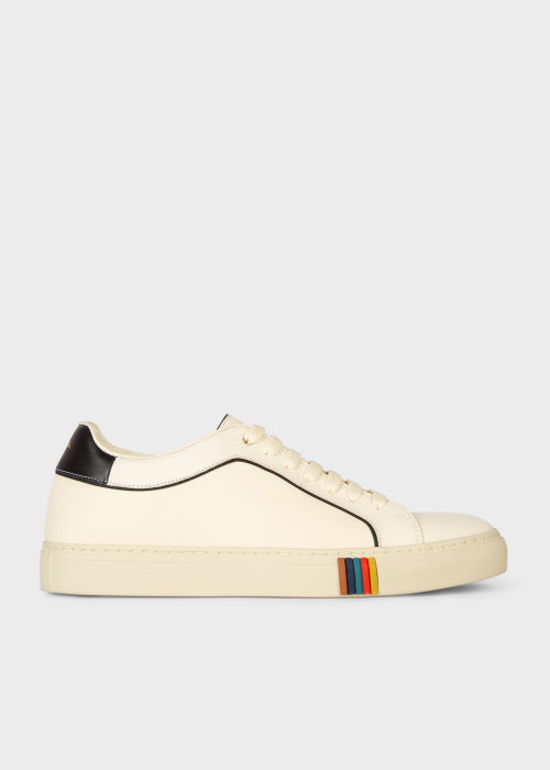 Front View - White 'Basso' Sneakers With Green Trim Paul Smith