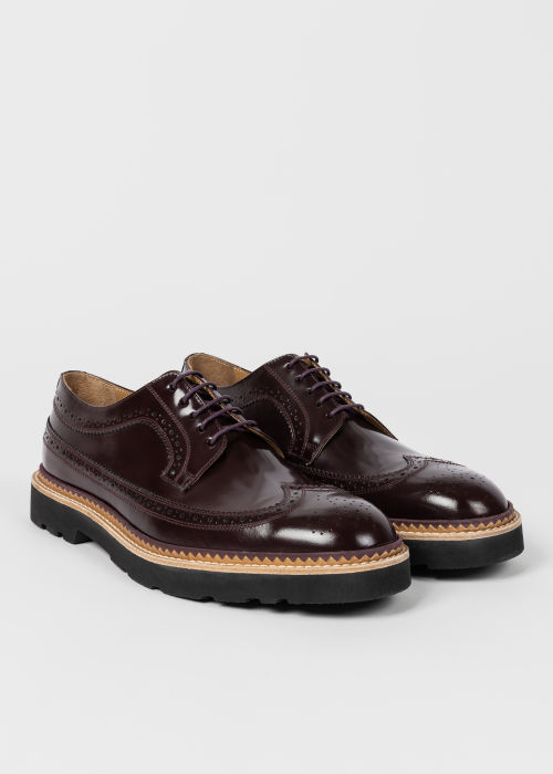 Product view - Men's Bordeaux High-Shine Leather 'Count' Brogues Paul Smith