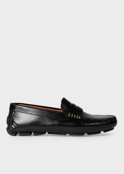 Front View - Black 'Colima' Leather Loafers Paul Smith