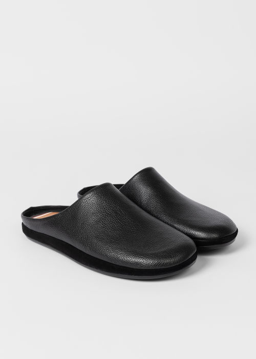Product view - Men's Black Leather 'Noah' Slippers Paul Smith