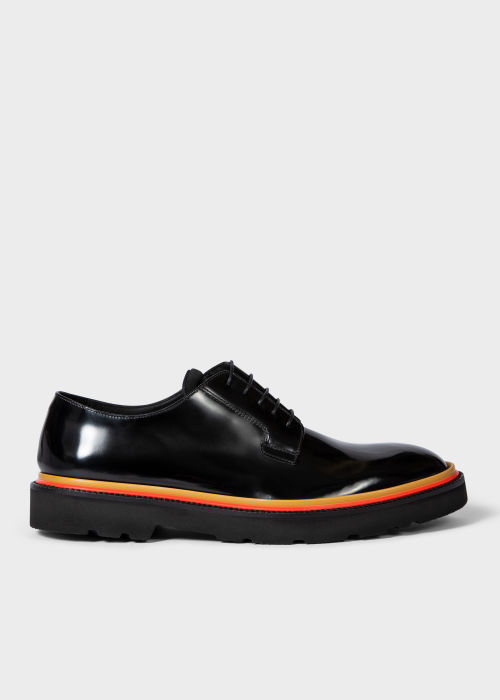 Men's Black Leather 'Ras' Shoes With Orange Piping