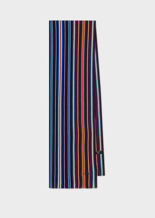 Product View - Men's Blue Merino Wool 'Spectrum Stripe' Scarf Paul Smith