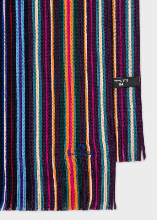 Product View - Men's Blue Merino Wool 'Spectrum Stripe' Scarf Paul Smith