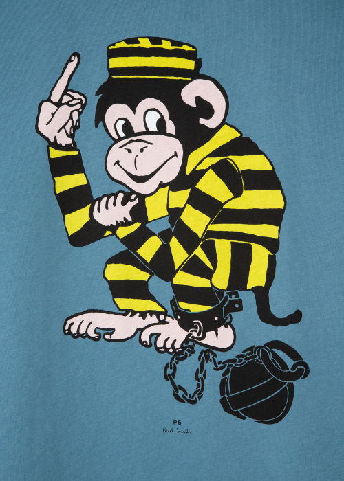 Slim-Fit Light Blue 'Monkey' Print T-Shirt