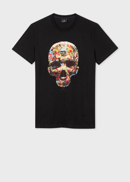 Product view - Men's Slim-Fit Black 'Sticker Skull' Print T-Shirt Paul Smith