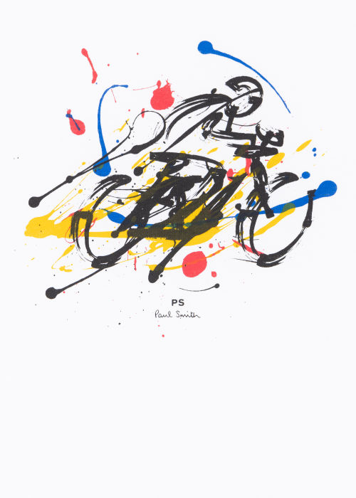 T-shirt Blanc "Cyclist Sketch" en Coton Paul Smith - Vue détaillée