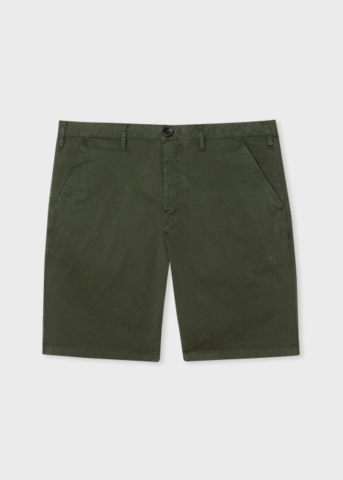 Men's Dark Green Stretch-Cotton Twill Shorts