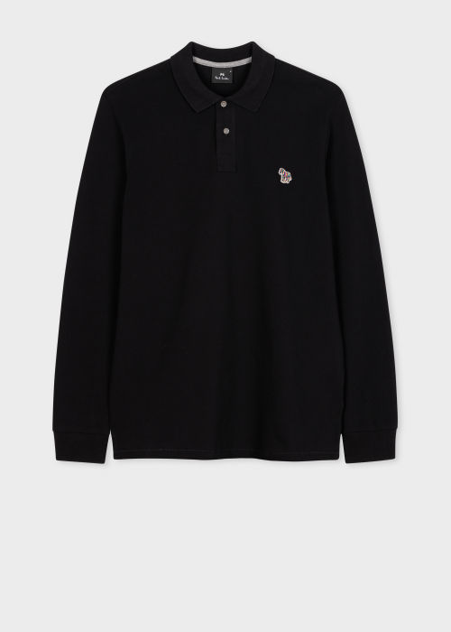 Product View - Black Cotton Zebra Logo Long-Sleeve Polo Shirt by Paul Smith