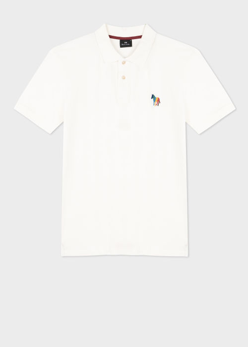 Product View - Men's White Stretch-Cotton 'Broad Stripe Zebra' Polo Shirt Paul Smith