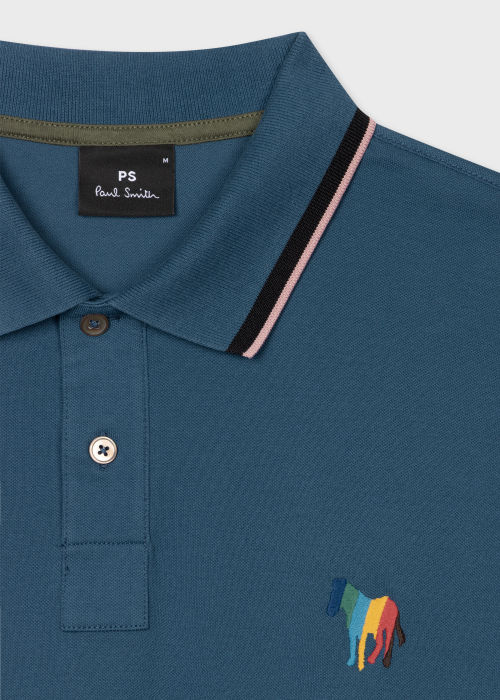 Product view - Men's Blue Stretch-Cotton 'Broad Stripe Zebra' Polo Shirt Paul Smith