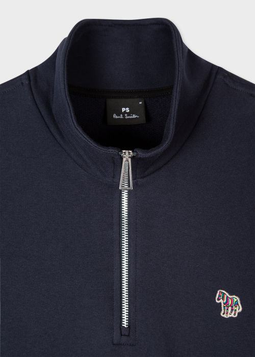Navy Cotton Zebra Logo Zip-Neck Sweatshirt by Paul Smith