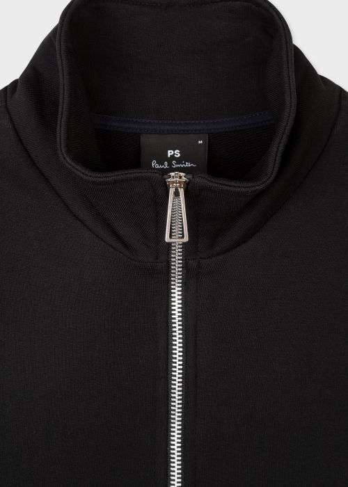 Men's Black Cotton Zebra Logo Zip-Neck Sweatshirt