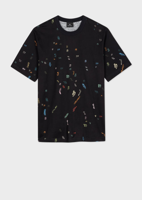 Product View - Men's Black Cotton 'Numbers' T-Shirt Paul Smith