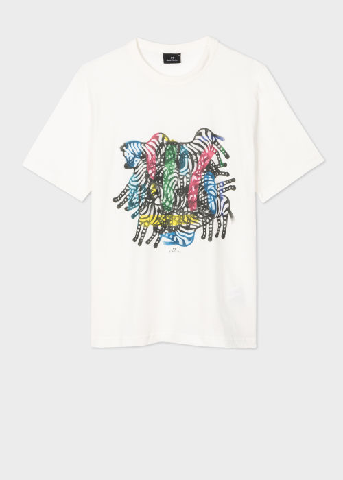 Product view - Men's White 'Zebra Kaleidoscope' Print T-Shirt Paul Smith