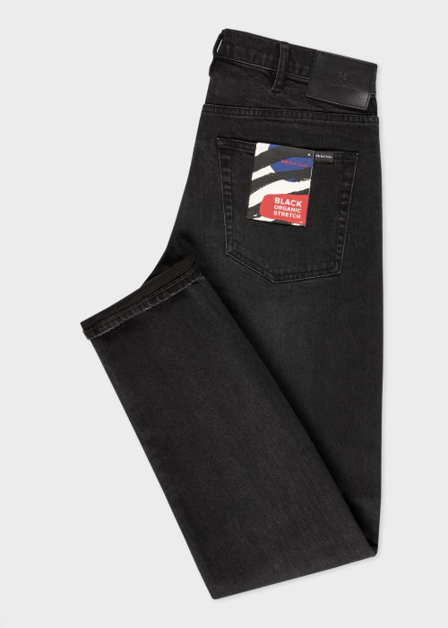 Folded View - Tapered-Fit Mid-Wash Black Stretch Jeans Paul Smith