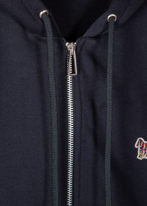 Dark Navy Cotton Zip-Front Zebra Logo Hoodie by Paul Smith