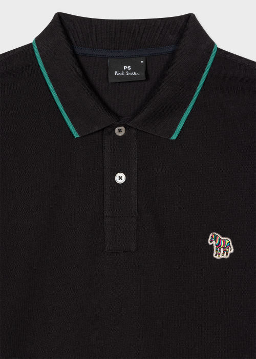 Product view - Men's Slim-Fit Black Long-Sleeve Zebra Logo Polo Shirt Paul Smith