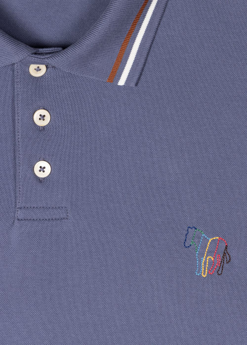 Detail View - Dusky Blue Stretch-Cotton 'Broad Stripe Zebra' Polo Shirt Paul Smith