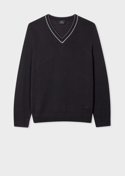 Men's Charcoal V Neck Merino Wool Blend Sweater