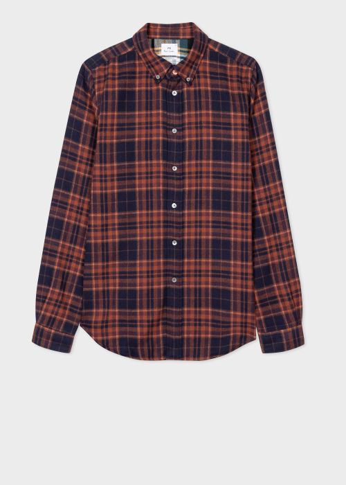 Front View - Brown Cotton Flannel Shirt Paul Smith