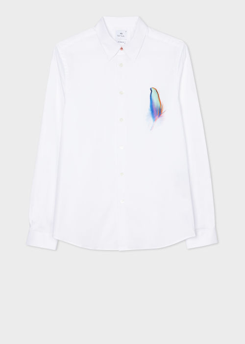 Product view - Men's Tailored-Fit White 'Feather' Print Cotton Shirt Paul Smith