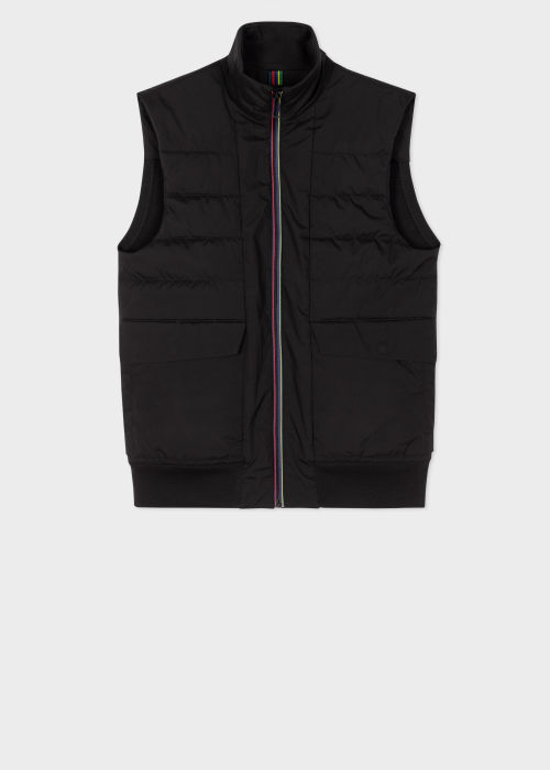 Product view - Men's Black Mixed Media Wadded Gilet Paul Smith