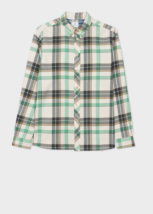 Product view - Men's Ecru and Green Check Cotton-Linen Shirt Paul Smith