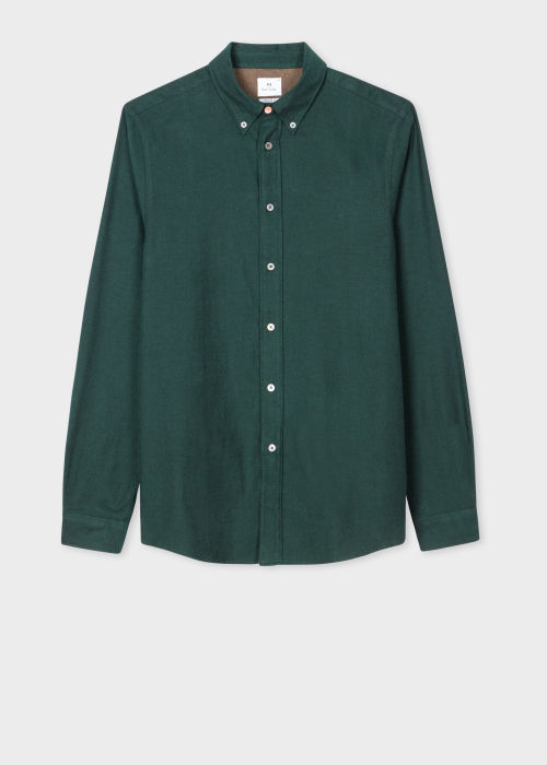 Product view - Men's Dark Green Melange Cotton Flannel Shirt Paul Smith