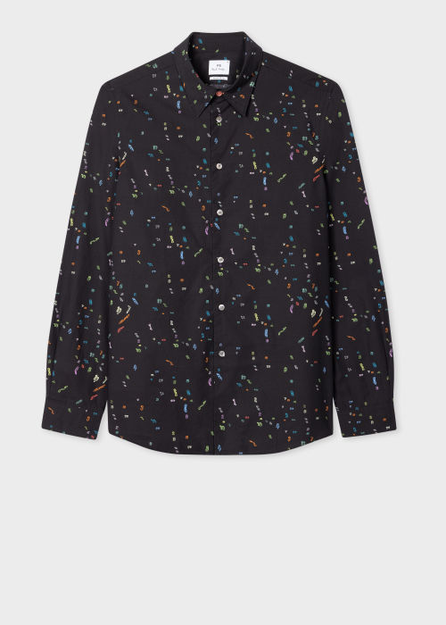 Front View - Black 'Numbers' Long-Sleeve Shirt Paul Smith