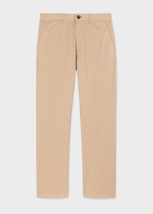 Front view - Men's Tapered-Fit Tan Pima Stretch-Cotton Chinos Paul Smith