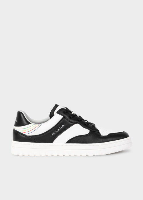 Front View - Black and White Leather 'Liston' Trainers Paul Smith