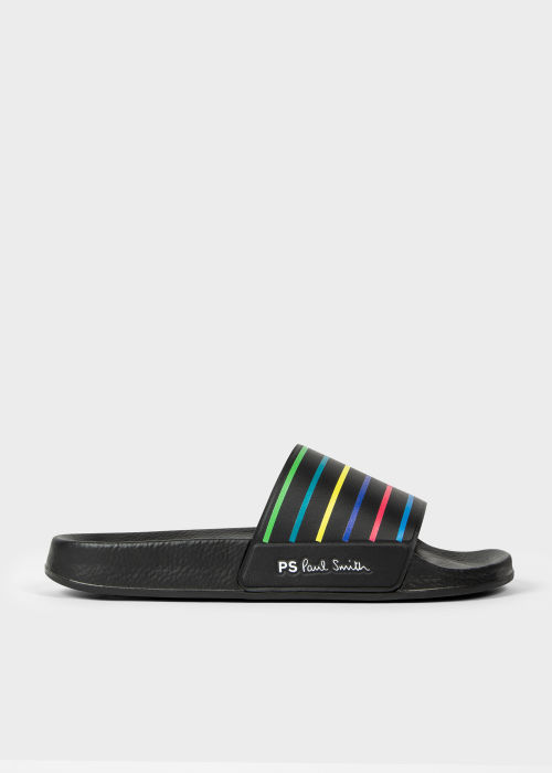 Front View - Black 'Sports Stripe' Sliders Paul Smith