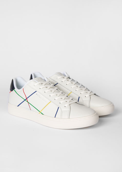 Angled view - Men's White Abstract 'Rex' Trainers Paul Smith