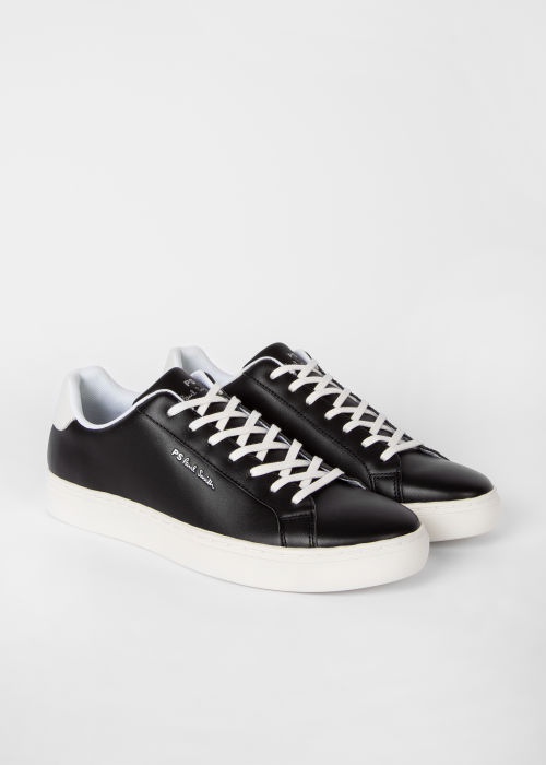 Angled view - Men's Black Leather 'Rex' Sneakers Paul Smith