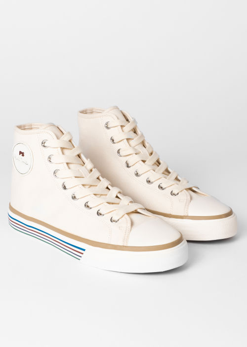 Product View - Men's White Canvas 'Yuma' High-Top Sneakers Paul Smith