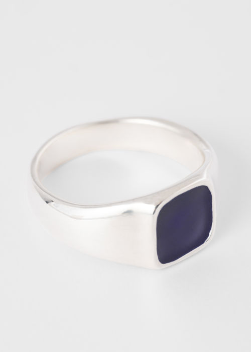 Men's Sterling Silver & Blue Enamel Signet Ring by Helena Rohner