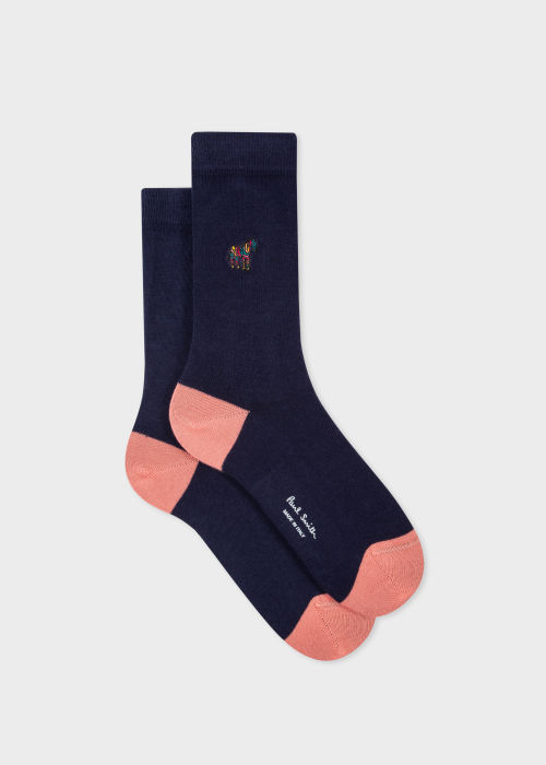 Front view - Women's Navy Socks With 'Swirl' Embroidered Zebra Paul Smith