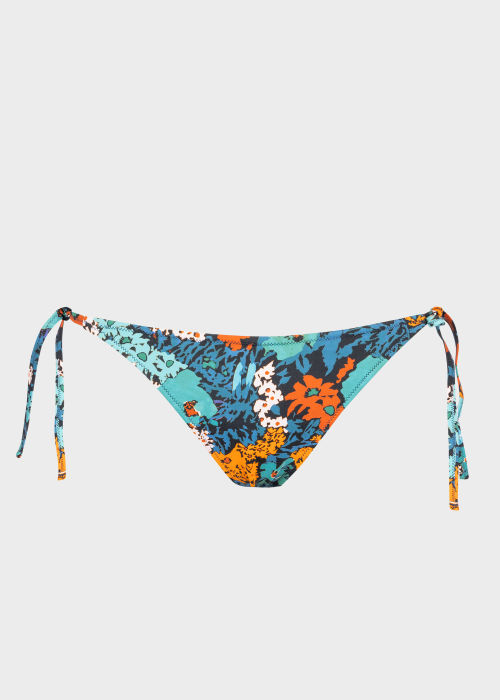 Front View - Women's Blue 'Tropical Floral' Bikini Bottoms 